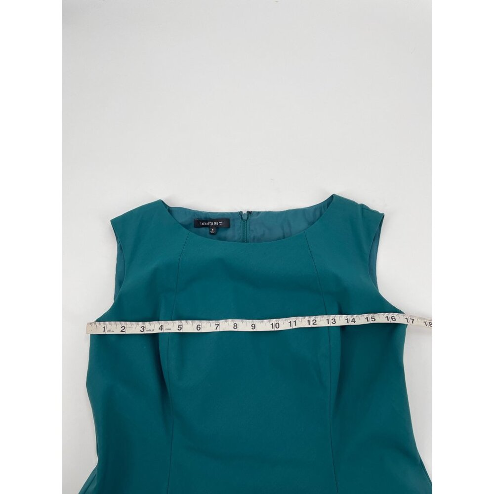 Lafayette 148 Teal Peplum Bodice Abstract Geometric Dress Size 6 Sleeveless - Picture 4 of 8
